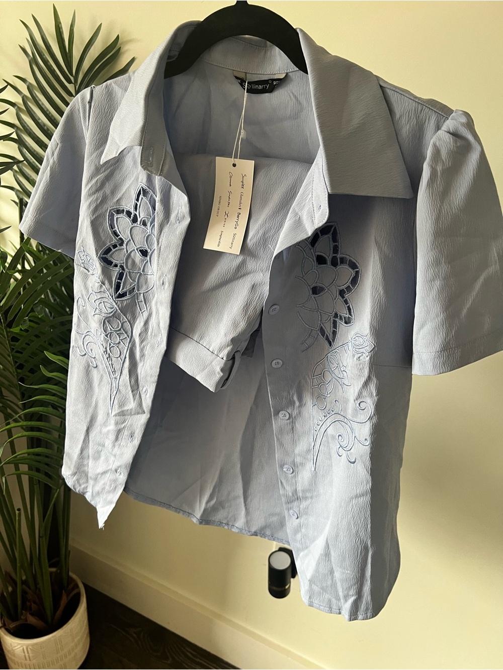 Light Blue Embroidered Short-Sleeve Shirt Set